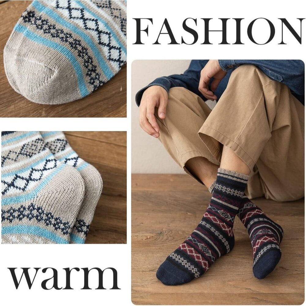Men's Winter Wool Socks Thermal Warm Soft Crew Socks (5 Pairs) - Picture 5 of 7